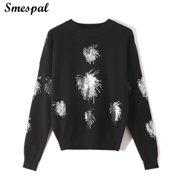 women's sweaters women autumn winter knit in sequins embroidery details, White;black
women's sweaters women autumn winter knit in sequins embroidery details, White;black