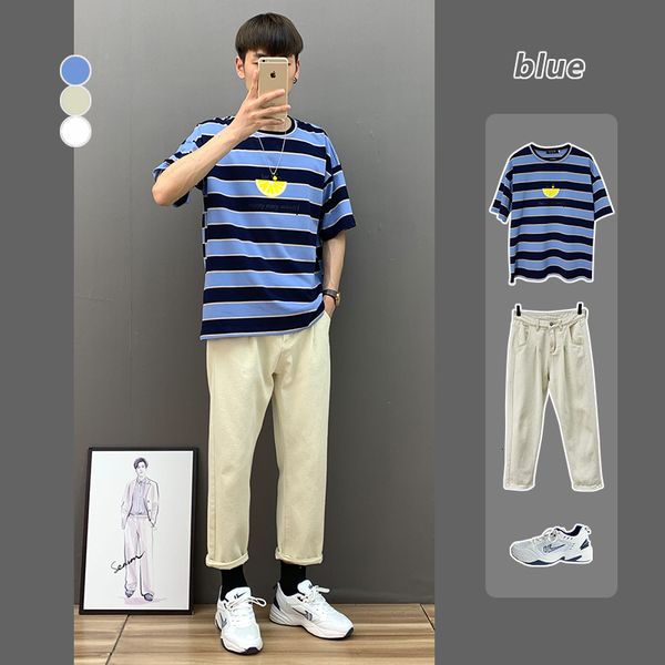 ins stripe short t-shirt men's loose half sleeve 2020 summer new trend student crew neck top
ins stripe short t-shirt men's loose half sleeve 2020 summer new trend student crew neck top