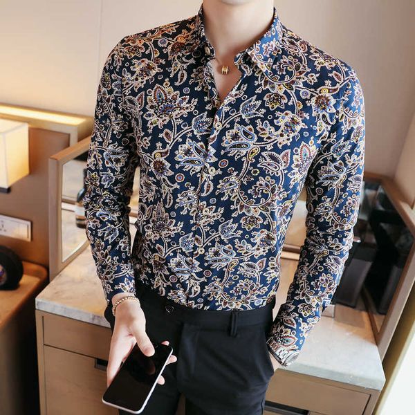 men's hawaiian shirts retro floral printed casual slim long sleeve fashion classic formal shirt camisa masculina, White;black
men's hawaiian shirts retro floral printed casual slim long sleeve fashion classic formal shirt camisa masculina, White;black