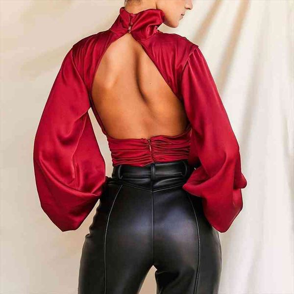 high collar satin jumpsuit women lantern sleeve fashion backless bodysuits skinny pleated rompers solid color club, Black;white
high collar satin jumpsuit women lantern sleeve fashion backless bodysuits skinny pleated rompers solid color club, Black;white