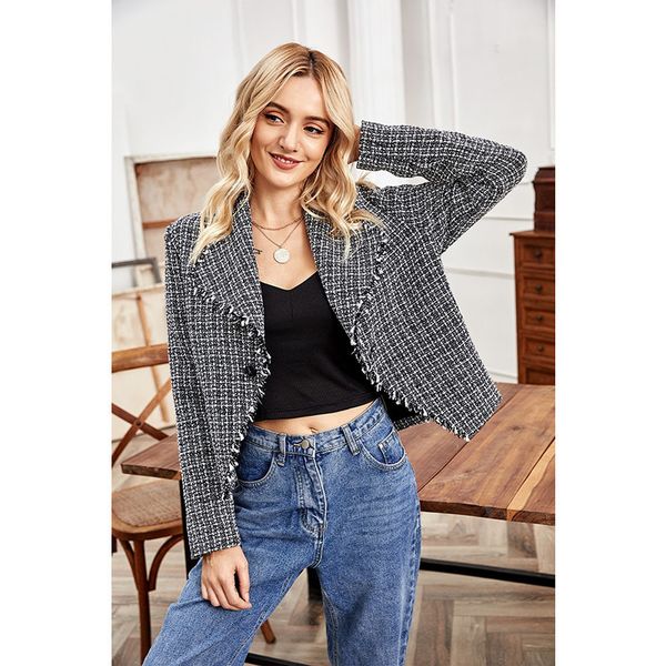 winter long sleeved lapel style thin tweed outerwear women's jacket fashion korean woolen vintage plaid coat autumn, Black
winter long sleeved lapel style thin tweed outerwear women's jacket fashion korean woolen vintage plaid coat autumn, Black