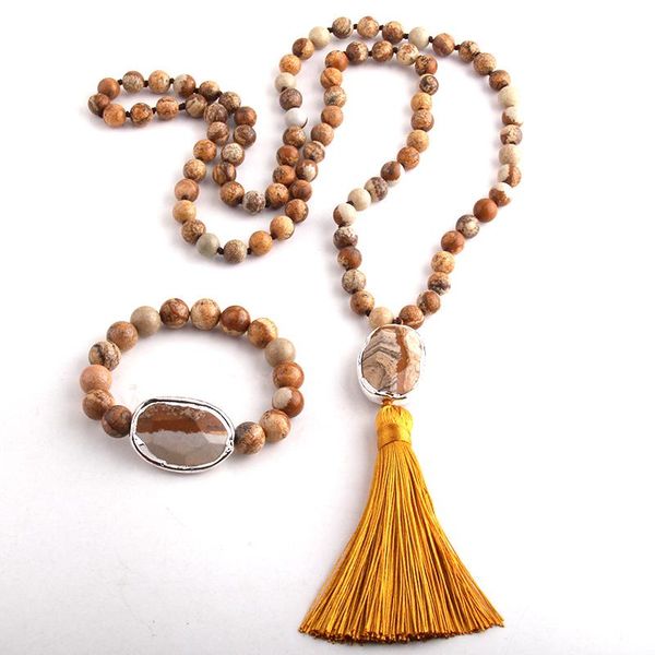 md fashion jewelry set natural stone knotted stone link tassel necklace bracelet set, Silver
md fashion jewelry set natural stone knotted stone link tassel necklace bracelet set, Silver