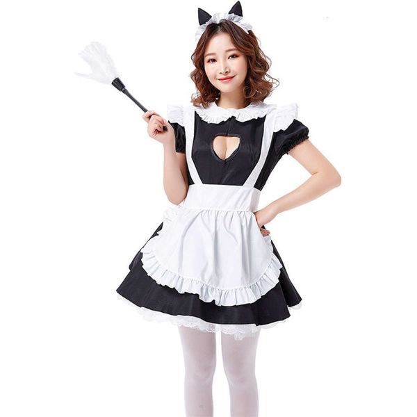 allure lace love hollowed out underwear maid uniform set japan, Black;white