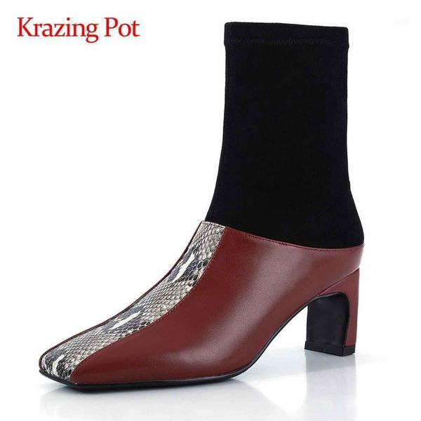 boots krazing pot stretch real leather mixed colors european design square toe thick high heel slip on fashion ankle l211, Black
boots krazing pot stretch real leather mixed colors european design square toe thick high heel slip on fashion ankle l211, Black