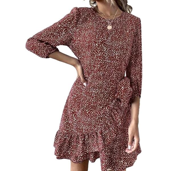 casual dresses summer long sleeve sweet printed slim fit round neck party dress ladies polka dot 2021 f0026a, Black;gray 
casual dresses summer long sleeve sweet printed slim fit round neck party dress ladies polka dot 2021 f0026a, Black;gray