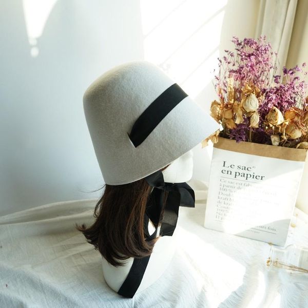 2021 white wool lolita frenulum ribbon wool leisure lady bucket cap women fishermen hat, Blue;gray
2021 white wool lolita frenulum ribbon wool leisure lady bucket cap women fishermen hat, Blue;gray