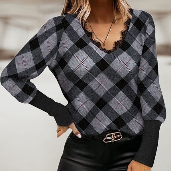 2022 spring ladies vintage plaid popular pullovers autumn fashion casual long sleeve blouse women v neck lace shirts, White
2022 spring ladies vintage plaid popular pullovers autumn fashion casual long sleeve blouse women v neck lace shirts, White
