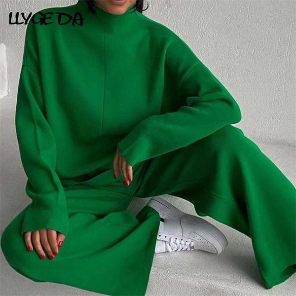 knitted women's trousers suit two piece set green winter loose long sleeve knitwear flare pants sets female casual suits 211221, White
knitted women's trousers suit two piece set green winter loose long sleeve knitwear flare pants sets female casual suits 211221, White