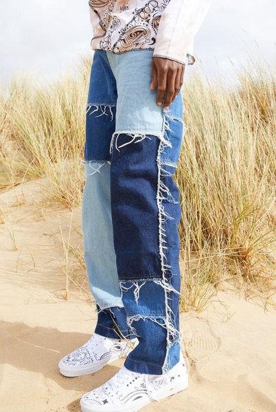 men's jeans men wash splice casual straight tassel patchwork trousers male fashion streetwear loose hip hop denim full length pants, Blue
men's jeans men wash splice casual straight tassel patchwork trousers male fashion streetwear loose hip hop denim full length pants, Blue