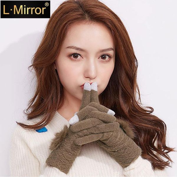 l.mirror 1pair women winter hair ball full finger knit gloves touch screen mittens1, Blue;gray
l.mirror 1pair women winter hair ball full finger knit gloves touch screen mittens1, Blue;gray