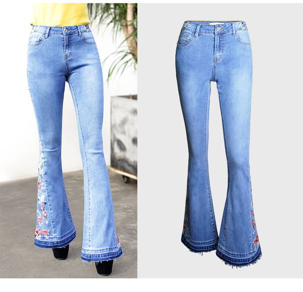 msxu european and american wide-leg denim flared pants women's embroidered embroidery trousers, Blue
msxu european and american wide-leg denim flared pants women's embroidered embroidery trousers, Blue