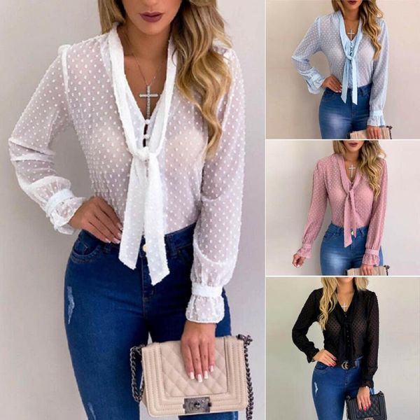 women's blouses & shirts women ladies blouse mesh sheer v neck long sleeve formal shirt office work vintage casual tie, White
women's blouses & shirts women ladies blouse mesh sheer v neck long sleeve formal shirt office work vintage casual tie, White