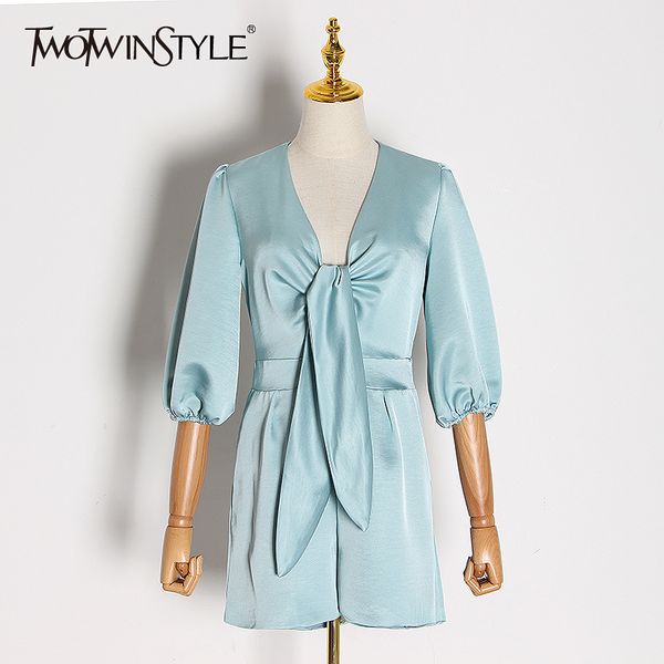 twotwinstyle elegant lace up bowknot playsuit women v neck puff sleeve high waist tunic jumpsuit female clothes 2020 fashion new t200704, Black;white
twotwinstyle elegant lace up bowknot playsuit women v neck puff sleeve high waist tunic jumpsuit female clothes 2020 fashion new t200704, Black;white