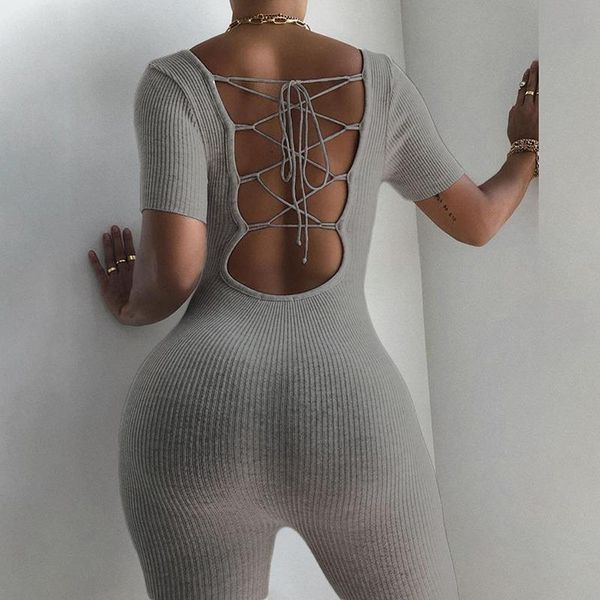 fitness knit rib backless bandage playsuit summer gray black sportswear short sleeve biker shorts bodycon rompers women jumpsuit, Black;white
fitness knit rib backless bandage playsuit summer gray black sportswear short sleeve biker shorts bodycon rompers women jumpsuit, Black;white