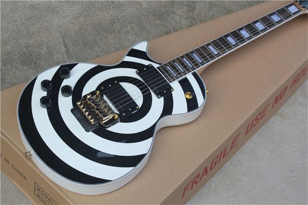 wholesale black and white circle custom left hand guitar with gold tremolo electric guitar
wholesale black and white circle custom left hand guitar with gold tremolo electric guitar