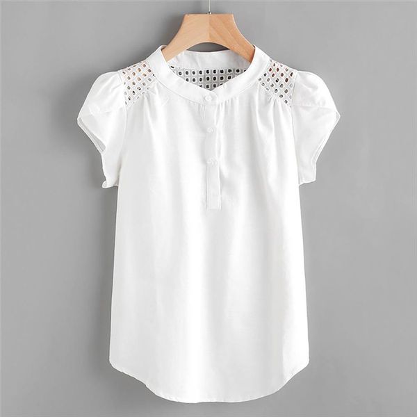 women blouses solid o neck hollow out short butterfly sleeve casual blouse blusas mujer lsj drop shipping, White
women blouses solid o neck hollow out short butterfly sleeve casual blouse blusas mujer lsj drop shipping, White