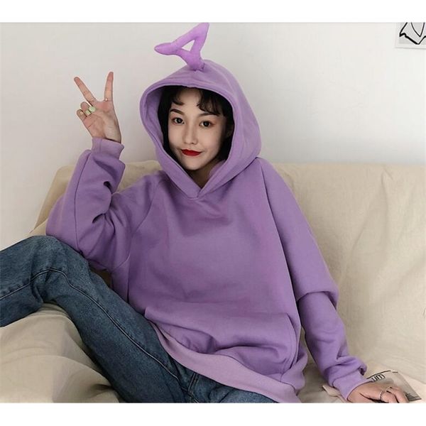 autumn and winter solid color loose hooded sweater women 201203, White;black 
autumn and winter solid color loose hooded sweater women 201203, White;black