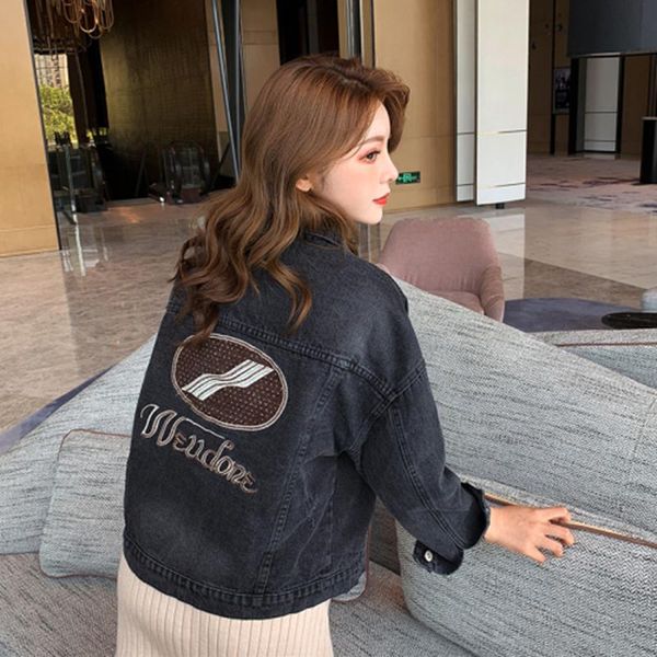 new arrival 2020 autumn korea fashion double pocket loose cotton denim jackets letter embroidery women casual short coat s348, Black;brown
new arrival 2020 autumn korea fashion double pocket loose cotton denim jackets letter embroidery women casual short coat s348, Black;brown