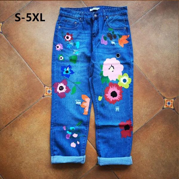 women's printed flowers loose straight jeans holes denim trousers casual full length over size s-5xl straight pants, Blue
women's printed flowers loose straight jeans holes denim trousers casual full length over size s-5xl straight pants, Blue