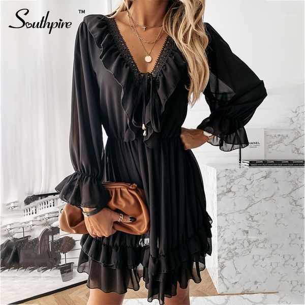southpire black lace splice v-neck ruffle dress women elastic waist lace up mini party dress fashion ladies christmas clothes1, Black;gray
southpire black lace splice v-neck ruffle dress women elastic waist lace up mini party dress fashion ladies christmas clothes1, Black;gray
