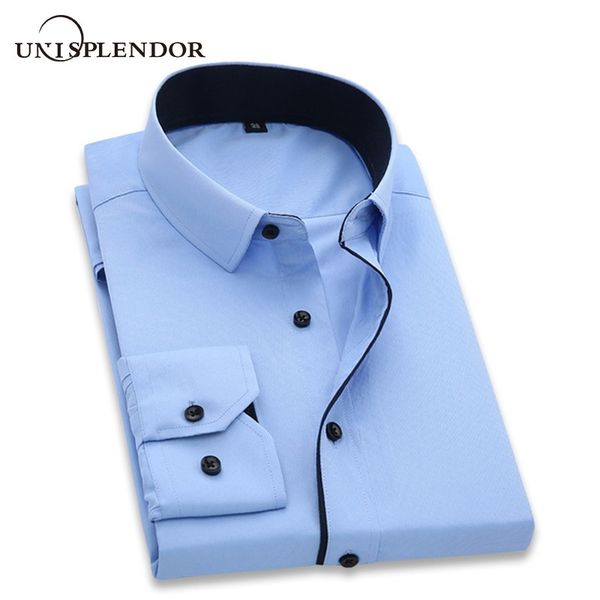 unisplendor men dress shirts new man fashion long sleeve slim fit solid casual business man's shirt 4xl yn630 201123, White;black 
unisplendor men dress shirts new man fashion long sleeve slim fit solid casual business man's shirt 4xl yn630 201123, White;black