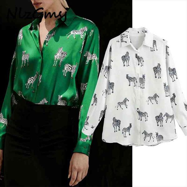 za autumn women oversized animal print green shirt chic female casual loose shirt, White
za autumn women oversized animal print green shirt chic female casual loose shirt, White