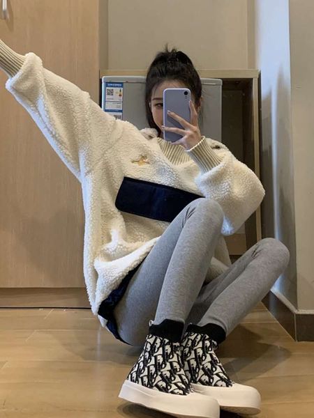 sweater women's 2020 new loose korean version with cashmere thickening, Black
sweater women's 2020 new loose korean version with cashmere thickening, Black