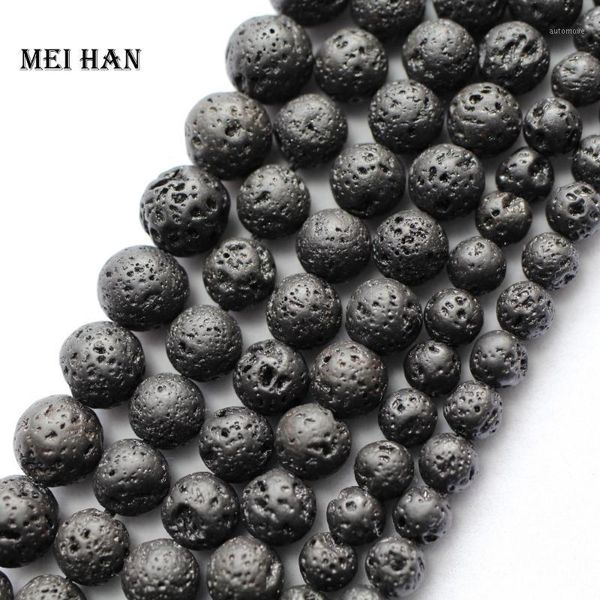 meihan wholesale natural 6-12mm lava black beads bracelet chunky beads for jewelry making design diy bracelet necklace1