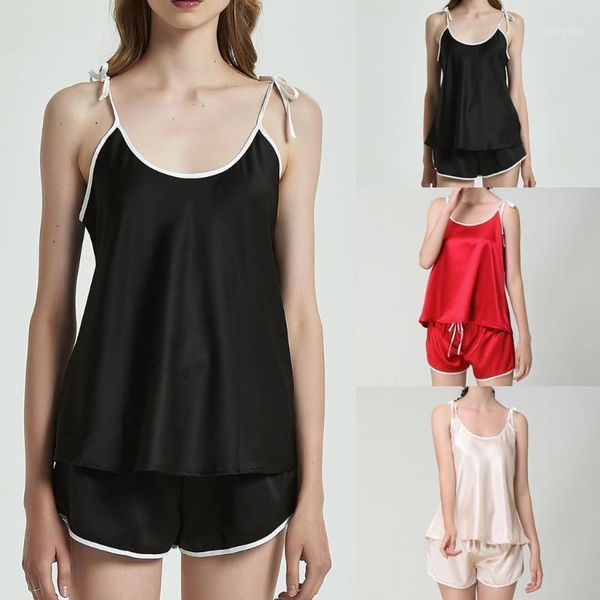 contrast stripe side navy cami satin shorts suits female summer home clothes women pajama set sleepwear a21, Black;red
contrast stripe side navy cami satin shorts suits female summer home clothes women pajama set sleepwear a21, Black;red