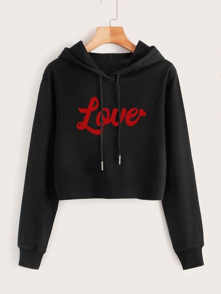 letter graphic crop hoodie m6ev#, White;black 
letter graphic crop hoodie m6ev#, White;black