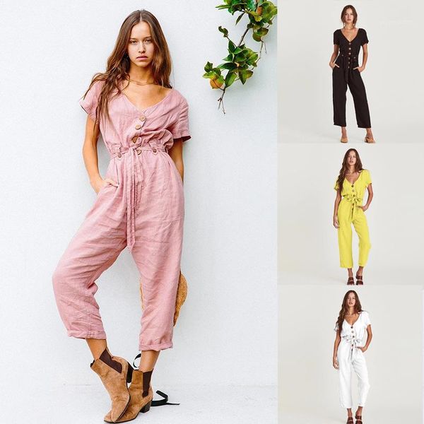 women's jumpsuits & rompers casual woman jumpsuit summer short sleeve overall for 2021 fashion playsuit romper women1, Black;white
women's jumpsuits & rompers casual woman jumpsuit summer short sleeve overall for 2021 fashion playsuit romper women1, Black;white