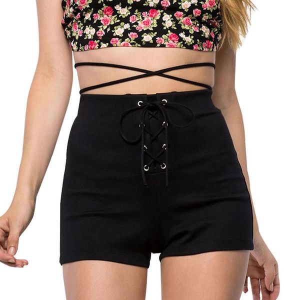 lace up drawstring women short high waist solid black biker cross bandage casual, White;black
lace up drawstring women short high waist solid black biker cross bandage casual, White;black