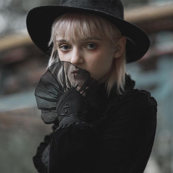 five fingers gloves punkrave women' elegant black cross fingerless gothic adjust wrist buttons short thick, Blue;gray
five fingers gloves punkrave women' elegant black cross fingerless gothic adjust wrist buttons short thick, Blue;gray