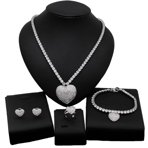 yulaili silver color full crystal heart shape necklace bracelet stud earrings rings bridal wedding jewelry sets women designed for the party, Black
yulaili silver color full crystal heart shape necklace bracelet stud earrings rings bridal wedding jewelry sets women designed for the party, Black