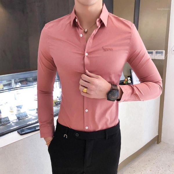 new fashion business men's embroidery casual slim handsome solid color british style personality long sleeve shirt1, White;black
new fashion business men's embroidery casual slim handsome solid color british style personality long sleeve shirt1, White;black