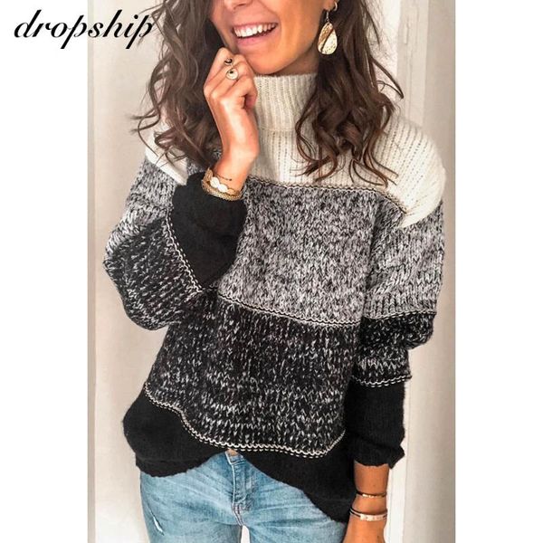 2020 sweater ladies turtleneck thick color striped knitted jumper women's sweater pullover winter and autumn sweaters outwear, White;black
2020 sweater ladies turtleneck thick color striped knitted jumper women's sweater pullover winter and autumn sweaters outwear, White;black