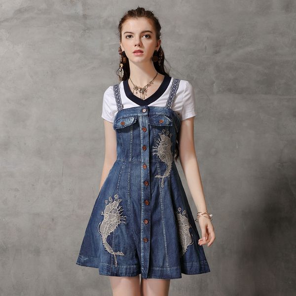 2021 black friday women's new suspender denim skirt embroidery fresh lovely big swing dress 82170, White
2021 black friday women's new suspender denim skirt embroidery fresh lovely big swing dress 82170, White