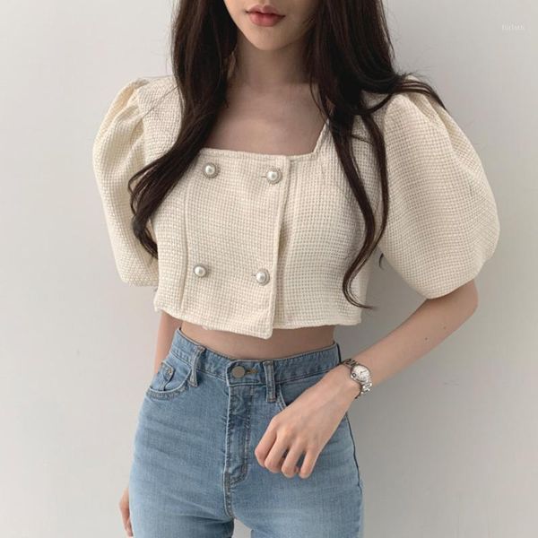 korean chic women elegant blouses vintage square collar puff sleeve sweet crop shirts double breasted solid blusas mujer1, White
korean chic women elegant blouses vintage square collar puff sleeve sweet crop shirts double breasted solid blusas mujer1, White