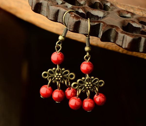 national wind restoring red flower dangle jewelry cinnabar jewelry earrings female adornment eardrop roses, Silver
national wind restoring red flower dangle jewelry cinnabar jewelry earrings female adornment eardrop roses, Silver