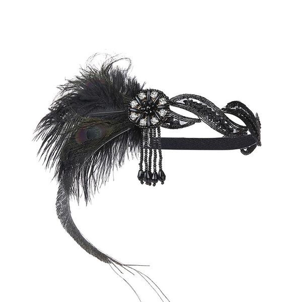feather headband stage ball headband pearl tassel retro, Golden;silver 
feather headband stage ball headband pearl tassel retro, Golden;silver