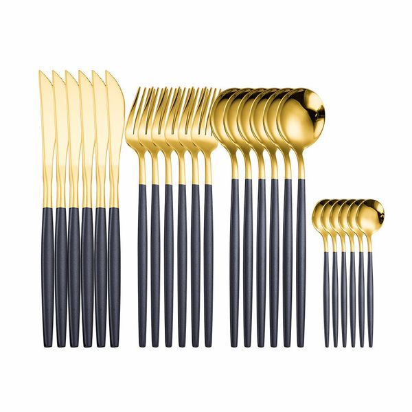 black gold stainless steel cutlery dinnerware tableware knife fork spoon flatware set dishwasher safe gift box q0108
black gold stainless steel cutlery dinnerware tableware knife fork spoon flatware set dishwasher safe gift box q0108