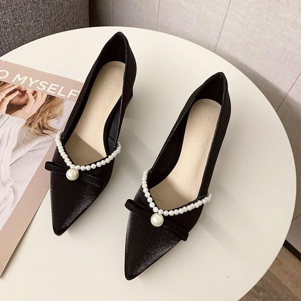 women's shoes 2021 fashion new pointed toe square heel pearl decoration elegant lady daily wear shallow slip on ladies shoes1, Black
women's shoes 2021 fashion new pointed toe square heel pearl decoration elegant lady daily wear shallow slip on ladies shoes1, Black