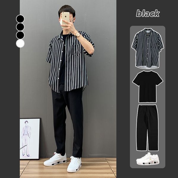 2020 summer new striped men's label loose black casual short sleeve shirt fashion coat
2020 summer new striped men's label loose black casual short sleeve shirt fashion coat