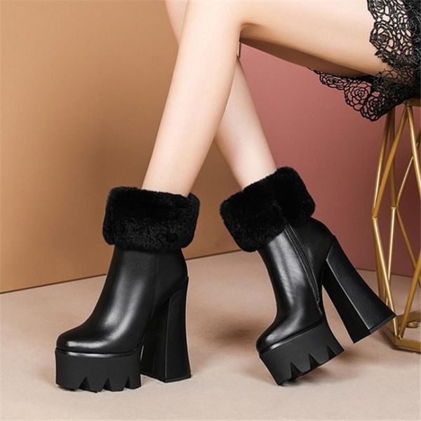 pxelena brand women dress fur genuine leather ankle boots 2021 winter shoes block chunky super high heels thick platform, Black
pxelena brand women dress fur genuine leather ankle boots 2021 winter shoes block chunky super high heels thick platform, Black