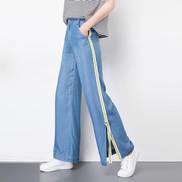women's jeans 2021 summer female tencel striped stitching wide-leg pants simple casual fashion loose trousers women, Blue
women's jeans 2021 summer female tencel striped stitching wide-leg pants simple casual fashion loose trousers women, Blue