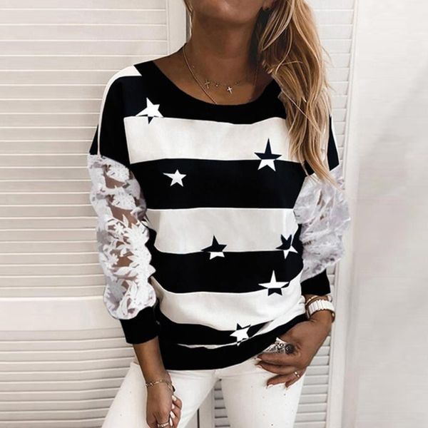 women's autumn sweatshirts fashion star print lace sleeves harajuku shirt round neck stripe autumn #j4s1, White
women's autumn sweatshirts fashion star print lace sleeves harajuku shirt round neck stripe autumn #j4s1, White