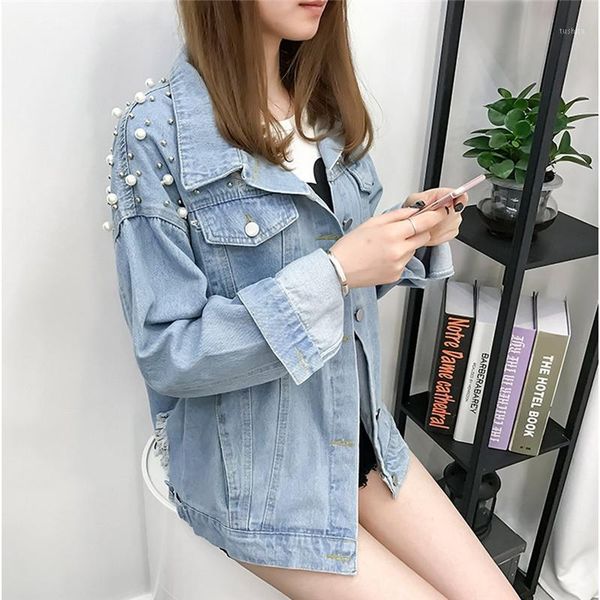 pearl beading jacket women button long sleeve streetwear lightweight denim open front motorcycle jean jacket overcoat new e261, Black;brown
pearl beading jacket women button long sleeve streetwear lightweight denim open front motorcycle jean jacket overcoat new e261, Black;brown