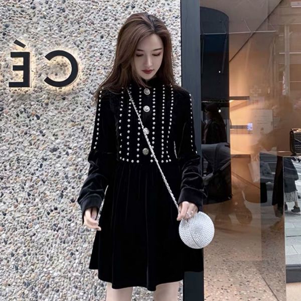 new elegant black dress of the lady's luxury rivets soft velvet winter dresses girl's retro-buttons basic qmjs, Black;gray
new elegant black dress of the lady's luxury rivets soft velvet winter dresses girl's retro-buttons basic qmjs, Black;gray