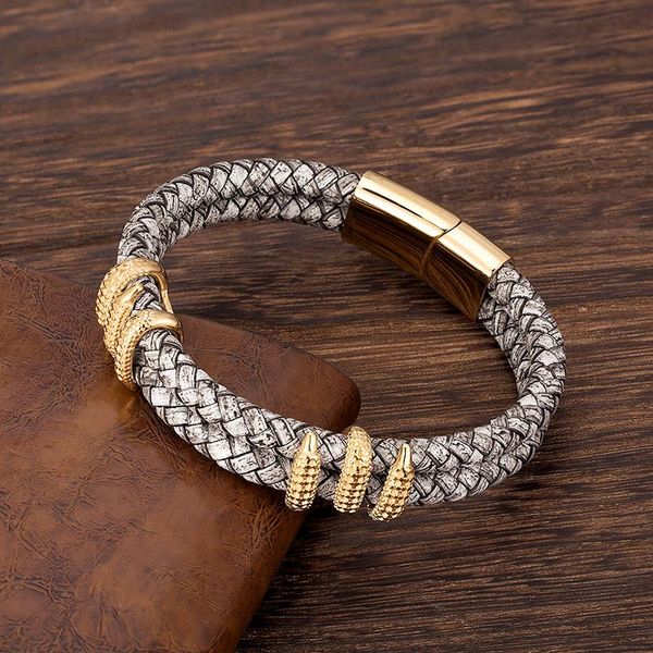 fashion men bracelet stainless steel handmade rope bangles gray vintage leather gold dragon claw punk jewelry gift accessories, Golden;silver
fashion men bracelet stainless steel handmade rope bangles gray vintage leather gold dragon claw punk jewelry gift accessories, Golden;silver