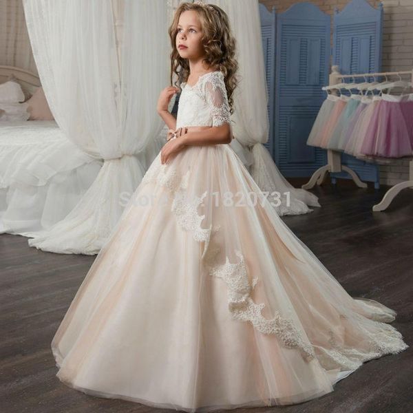 white holy communion dress with lace sleeves bow sash champagne puffy tulle ball gown prom dress 2020 for girls, Red;yellow
white holy communion dress with lace sleeves bow sash champagne puffy tulle ball gown prom dress 2020 for girls, Red;yellow